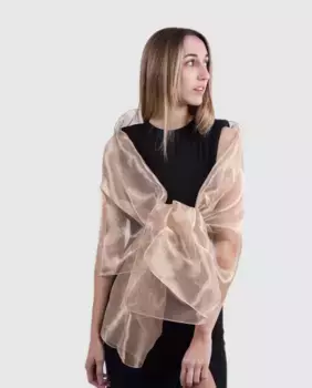 Женская праздничная шаль из натуральной шелковой органзы золотого цвета MR Complements, коричневый