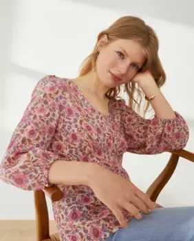 Женская приталенная блузка с шелковым принтом Southern Cotton, розовый