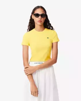 Женская приталенная футболка из хлопка в рубчик с короткими рукавами Lacoste, жёлтый