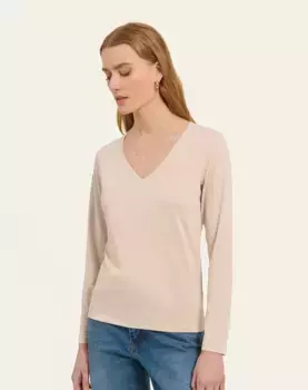 Женская приталенная футболка с V-образным вырезом Naf Naf, бежевый