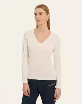 Женская приталенная футболка с V-образным вырезом Naf Naf, цвет Crudo