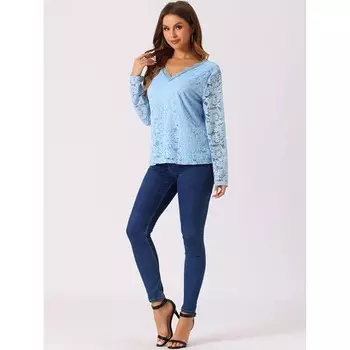 Женская прозрачная кружевная блузка с длинными рукавами и цветочной вышивкой ALLEGRA K, фиолетовый