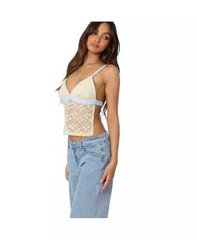 Женская прозрачная кружевная майка с открытой спиной Edikted, бежевый