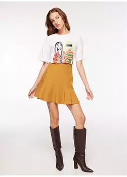 Женская прямая мини-юбка горчичного цвета с нормальной талией Fabrika