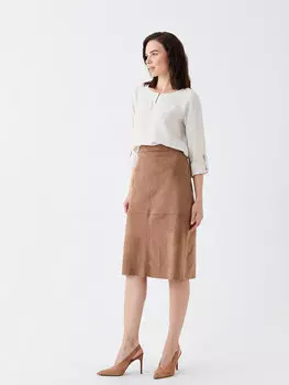 Женская прямая юбка на молнии на талии LCW Grace, бежевый