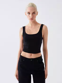 Женская прямая укороченная рубашка с U-образным вырезом XSIDE, новый черный