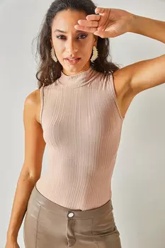 Женская пудровая блузка без рукавов из лайкры с высоким воротником Olalook, розовый