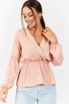 Женская пудровая двубортная блузка с эластичными рукавами и armonika, розовый