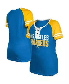 Женская пудрово-синяя футболка Los Angeles Chargers реглан на шнуровке New Era, синий