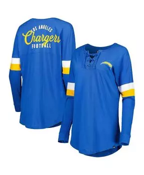 Женская пудрово-синяя футболка Los Angeles Chargers Athletic Varsity со шнуровкой и длинными рукавами New Era