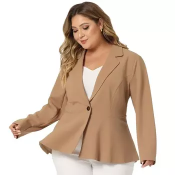 Женская рабочая одежда больших размеров в современном стиле, модные блейзеры-туники с баской Agnes Orinda, цвет Deep Khaki