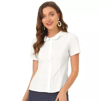 Женская рабочая офисная рубашка, блузка на пуговицах с воротником «Питер Пэн» ALLEGRA K, белый