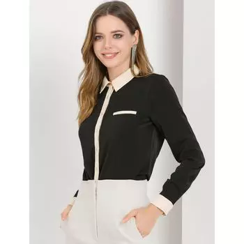 Женская рабочая рубашка на пуговицах с длинными рукавами и цветными блоками ALLEGRA K, белый