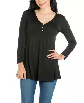 Женская расклешенная туника henley с длинными рукавами 24seven Comfort Apparel, черный