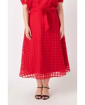 Женская расклешенная юбка-миди в клетку из органзы больших размеров English Factory, красный