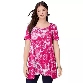 Женская распашная туника больших размеров Roaman's Ultimate с круглым вырезом, цвет Pink Geo Tie Dye