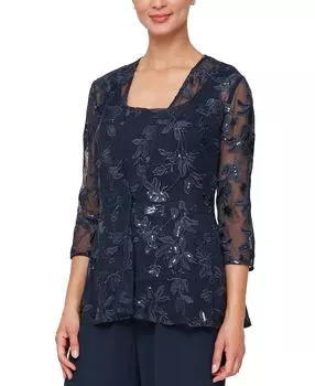 Женская расшитая блестками куртка и майка twinset с вышивкой Alex Evenings, темно-синий