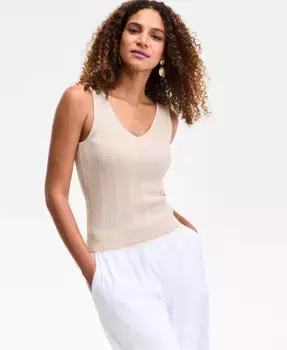 Женская ребристая майка без рукавов с V-образным вырезом I.N.C. International Concepts, коричневый/бежевый
