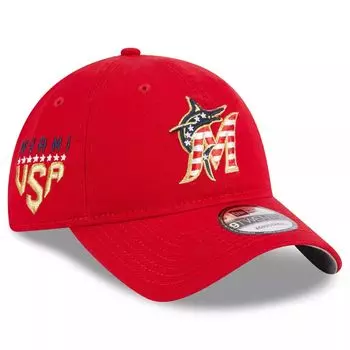 Женская регулируемая кепка New Era Red Miami Marlins 2023 Fourth июля 9TWENTY New Era