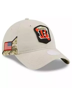 Женская регулируемая кепка Stone Cincinnati Bengals 2023 Salute To Service 9TWENTY New Era, бежевый