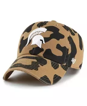 Женская регулируемая шляпа Michigan State Spartans Rosette Leopard Clean Up '47 Brand, коричневый