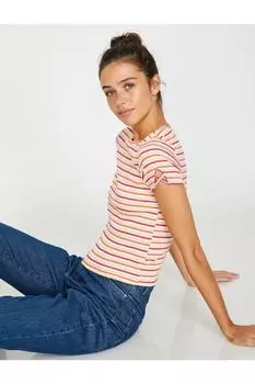 Женская розовая футболка с блоками Koton, розовый