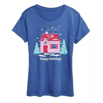 Женская розовая футболка с рисунком Holiday House Licensed Character, цвет Heather Royal Blue