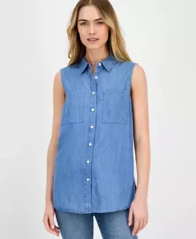 Женская рубашка без рукавов из шамбре на пуговицах Nautica Jeans, синий