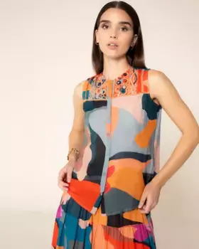 Женская рубашка без рукавов с круглым вырезом и вышивкой спереди Niza, мультиколор