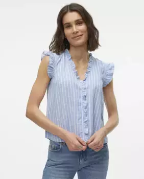 Женская рубашка без рукавов с рюшами Vero Moda, светло-голубой