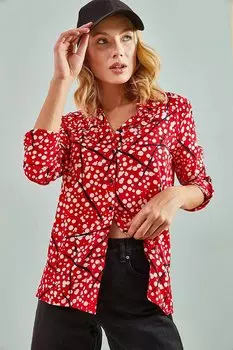 Женская рубашка Bianco Lucci с разноцветными узорами и сложенными рукавами SHADE