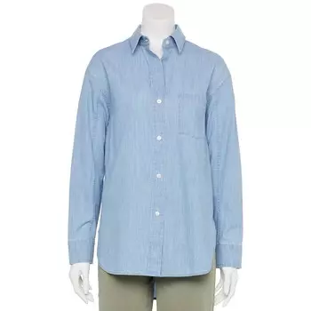 Женская рубашка-бойфренд Sonoma Goods For Life Adaptive Easy Dressing, цвет New Light Chambray