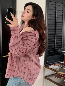 Женская рубашка больших размеров Dazy Plus, широкого кроя, в клетку, с длинными рукавами Dazy, розовый