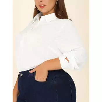 Женская рубашка больших размеров на пуговицах с длинными рукавами в швейцарский горошек Agnes Orinda, белый