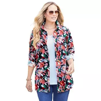 Женская рубашка больших размеров на пуговицахCatherines Liz&me больших размеров, цвет Navy Painted Floral