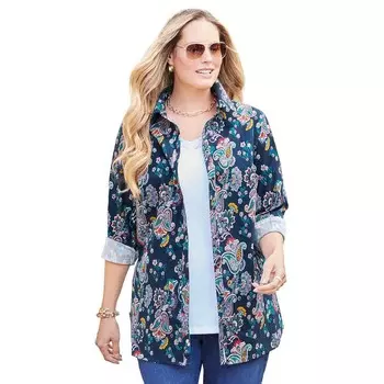 Женская рубашка больших размеров на пуговицахCatherines Liz&me больших размеров, цвет Navy Paisley Floral