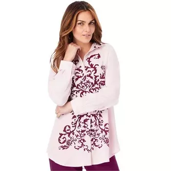 Женская рубашка больших размеров с принтом Roaman's, цвет Pink Damask Scroll