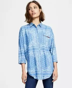 Женская рубашка большого размера из шамбре с принтом бандана и пуговицами Tommy Jeans, мульти