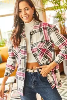 Женская рубашка большого размера в клетку цвета фуксии с двумя карманами Olalook, розовый