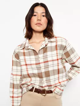 Женская рубашка для лесоруба в клетку с длинными рукавами LCW Casual, бежевый плед