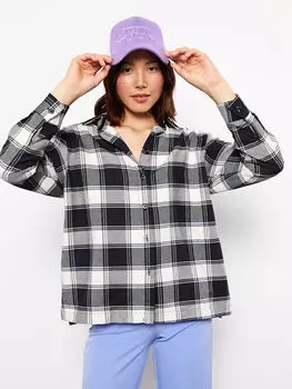 Женская рубашка дровосека оверсайз в клетку с длинным рукавом LCW Casual