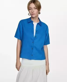 Женская рубашка из 100% льна MANGO, синий