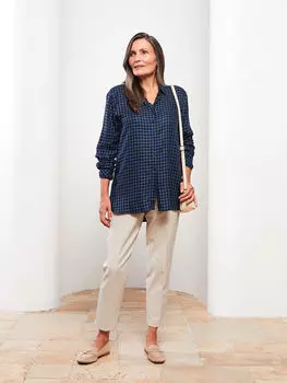 Женская рубашка из габардина в клетку с застежкой на пуговицы спереди LCW Grace