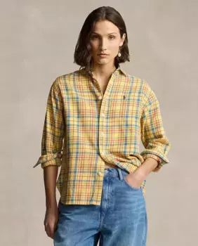 Женская рубашка из хлопка в клетку Polo Ralph Lauren, желтый