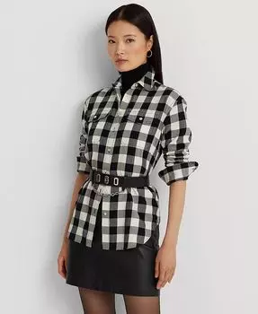 Женская рубашка из хлопкового твила в клетку цвета буйвола Lauren Ralph Lauren, белый
