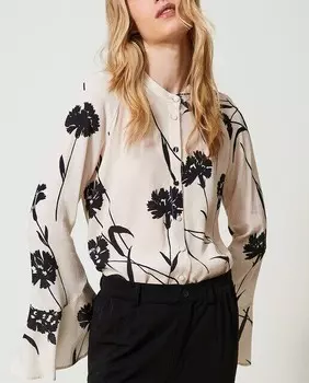 Женская рубашка из крепа с цветочным принтом Twinset, белый