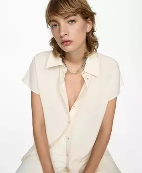 Женская рубашка из лиоцелла с короткими рукавами MANGO, бежевый