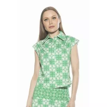 Женская рубашка из можжевельника без рукавов с застежкой на пуговицы из хлопка Alexia Admor, цвет green geo