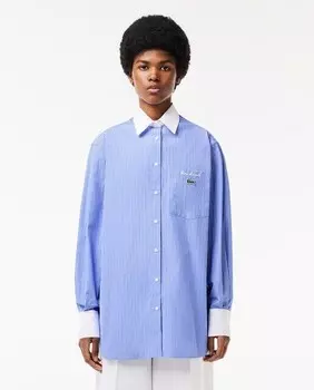 Женская рубашка из поплина классического кроя с контрастным воротником Lacoste, синий