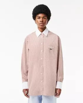 Женская рубашка из поплина классического кроя с контрастным воротником Lacoste, розовый